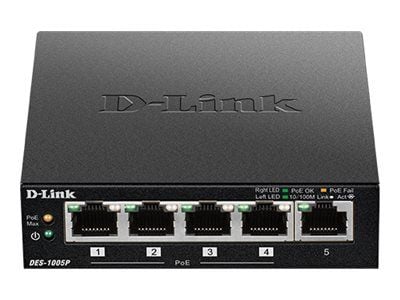 D-Link DES 1005P - Switch - ikke-styrt - 4 x 10/100 + 1 x 10/100 (PoE) - stasjonær - PoE