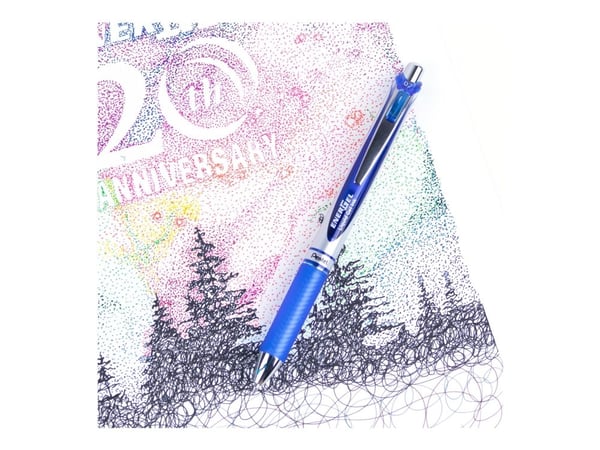 Pentel EnerGel, Sisäänvedettävä geelikynä, Sininen, Sininen, Hopea, Kumi, Keskikokoinen, 0,7 mm