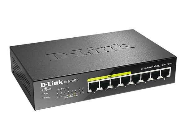 D-Link DGS 1008P - Switch - ikke-styrt - 4 x 10/100/1000 (PoE) + 4 x 10/100/1000 - stasjonær - PoE