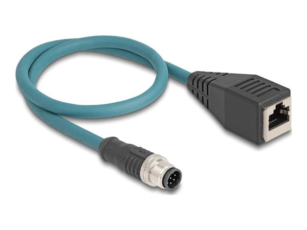 Delock M12-sovitinkaapeli A-koodattu 8-nastainen uros RJ45-naaras 50 cm