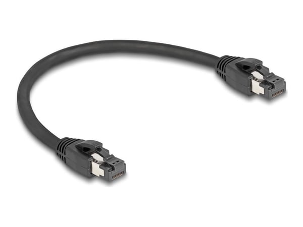 Delock - Nettverkskabel - RJ-45 (hann) til RJ-45 (hann) - 25 cm - 7.5 mm - S/FTP - CAT 8.1 - uten hindringer, up to 40 Gbps data transfer rate - svart