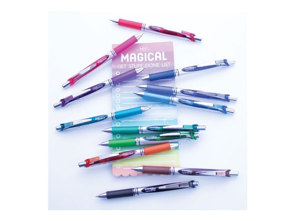 Pentel EnerGel, Sisäänvedettävä geelikynä, Sininen, Sininen, Hopea, Kumi, Keskikokoinen, 0,7 mm