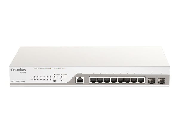 D-Link Nuclias Cloud-Managed DBS-2000-10MP - Switch - 8 x 10/100/1000 (PoE+) + 2 x Gigabit SFP - PoE+ (130 W)