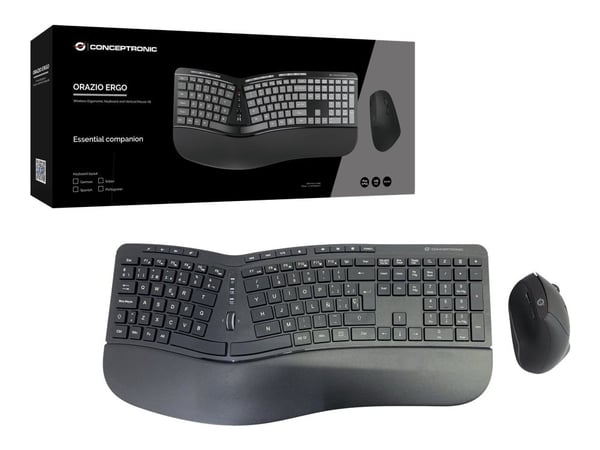 Conceptronic ORAZIO02ES ERGO - Tastatur- og mussett - trådløs - 2.4 GHz - Spansk - svart