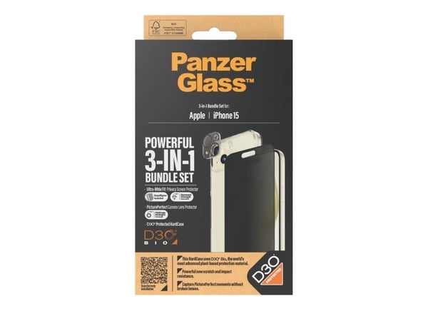 PanzerGlass Privacy 3-in-1-Pack iPhone 2023 6.1, Apple, Apple - iPhone 15, Asennus kuivana, Iskunkestävä, Läpinäkyvä, 1 kpl