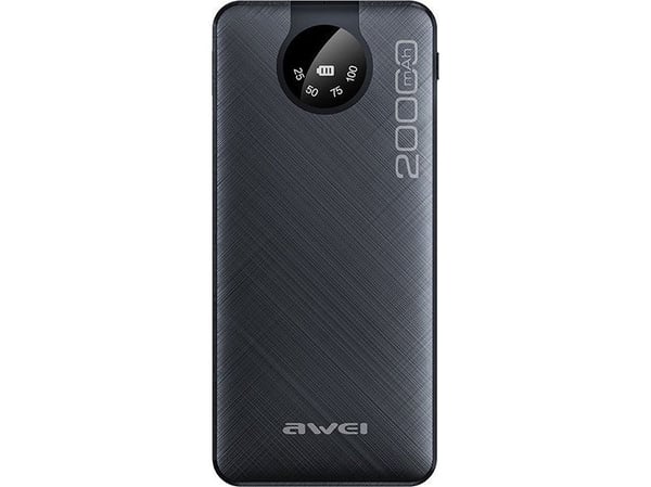 AWEI PowerBank P134K - 20000 mAh - svart - skjerm + USB/PD/Lightning/MicroUSB-kabler