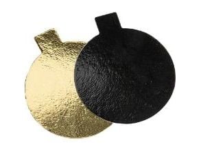 Kagepap med øre Ø80mm 1100g sort/guld,250 stk/krt Kagepap med øre Ø80mm 1100g sort/guld,250 stk/krt
