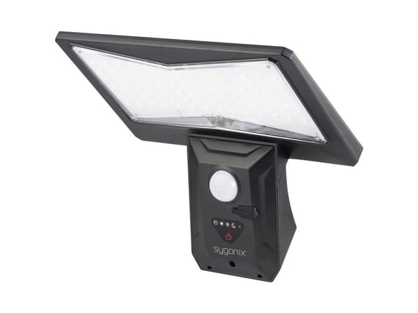 Sygonix SY-5626570 solcelle utendørs vegglampe med bevegelsessensor LED (RGB) innebygd LED 6 W sort