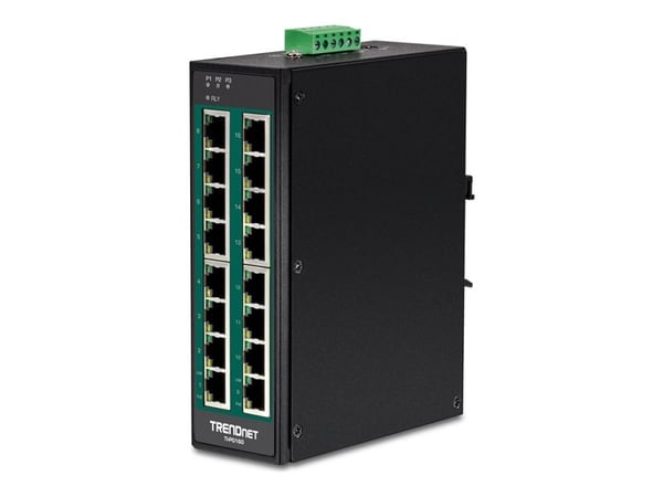 TRENDnet TI-PG160 - Switch - ohanterad - 16 x 10/100/1000 (PoE+) - DIN-skenmonterbar, väggmonterbar - PoE+ (240 W) - TAA-kompatibel