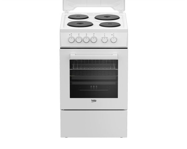 Beko FSE56000GW, Frittstående komfyr, Hvit, Rotasjon, Hvit, 4 zone(s), Foran til venstre