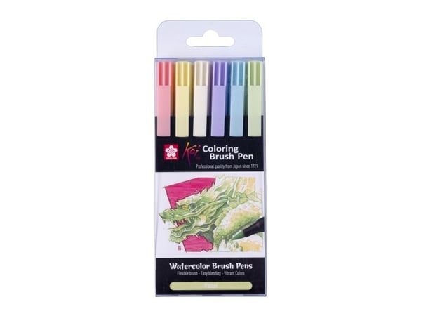 Sakura Koi fargeleggingspensel penn-sett Pastell | 6 farger