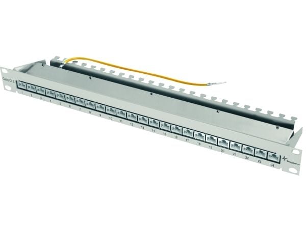 Telegärtner MPP24-HS K - Patch-panel - CAT 6a - STP - RJ-45 X 24 - ljusgrå, RAL 7035 - 1U - 19"