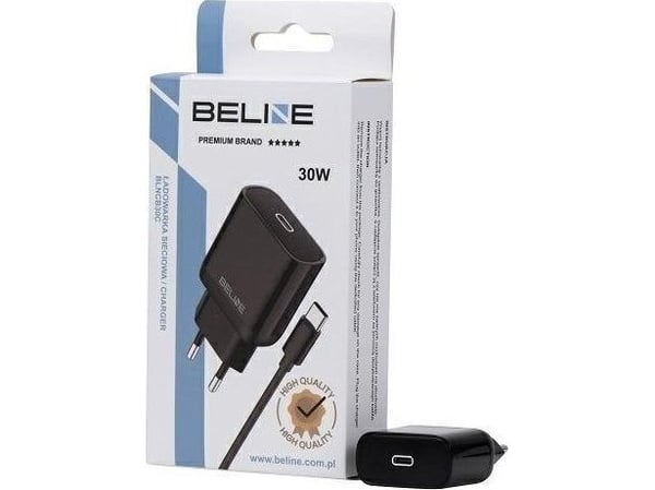 Beline nettlader 30W GaN USB-C + kabel USB-C svart