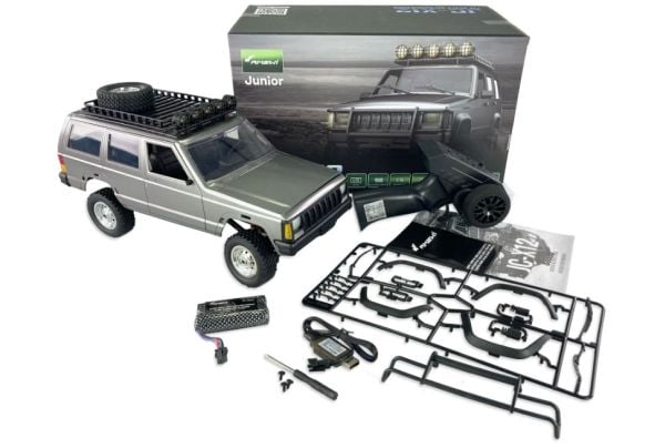 Amewi JC-X12 Skala Sølv Børstet 1:12 RC-modellbil elektrisk terrengkjøretøy Firehjulsdrift (4WD) RtR 2,4 GHz Inkludert batteri og lader (22634)