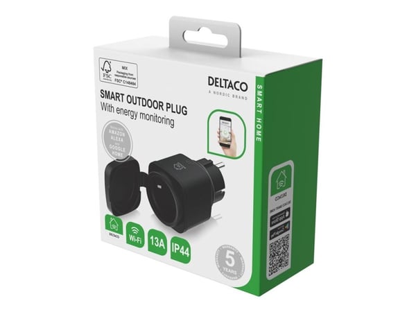DELTACO SH-OP01 - Smartplugg - trådløs - 802.11b/g/n - 2.4 Ghz - svart, grønn