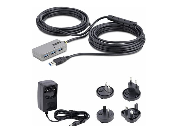 Startech USB Extender Hub, 10m USB 3.0 Extension Cable with 4-Port USB Hub, Active/Bus Powered USB Repeater Cable, Optional 20W Power Supply Includ...