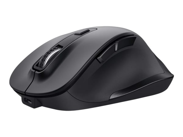 Trust Fyda Comfort - Mus - ergonomisk - eco - høyrehendt - optisk - 6 knapper - trådløs - 2.4 GHz - USB trådløs mottaker - svart