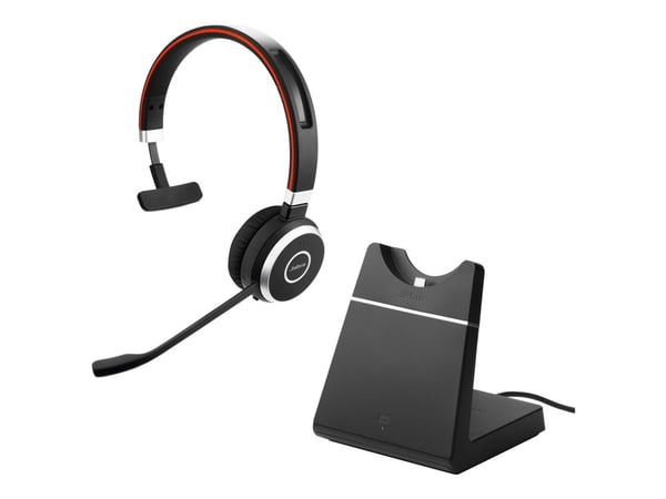 Jabra Evolve 65 SE UC Mono - Hodesett - on-ear - Bluetooth - trådløs - USB - med ladestativ - Optimert for UC