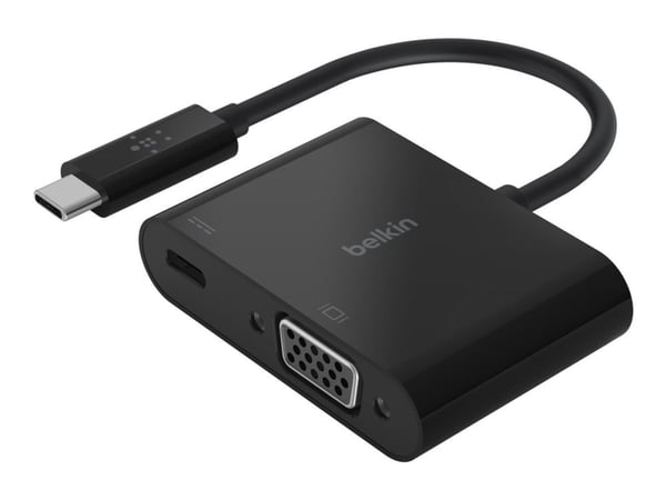Belkin USB-C to VGA + Charge Adapter - Video adapter - USB-C hann til HD-15 (VGA), USB-C (kun strøm) hunn - svart - 1080p-støtte, USB Power Deliver...