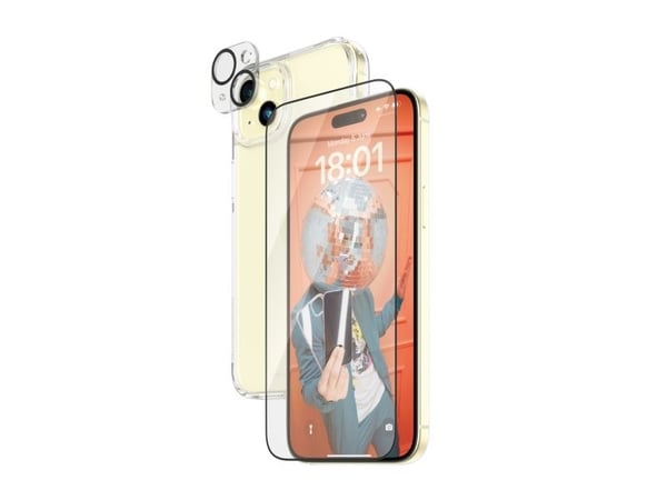 PanzerGlass - 3-i-1 Pakke - skjerm / linse / bakbeskyttelsessett for mobiltelefon - glass - rammefarge svart - for Apple iPhone 15 Plus