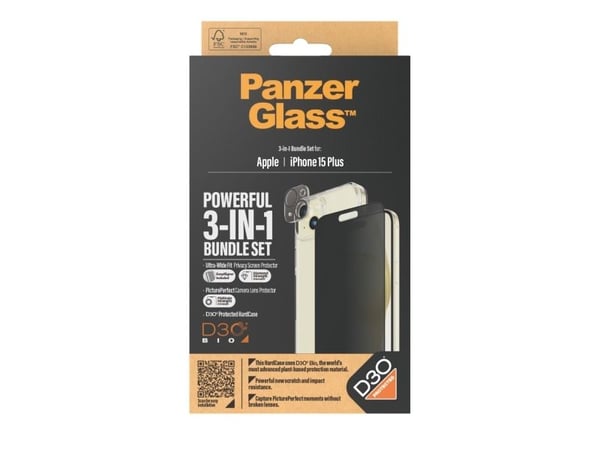 PanzerGlass™ Privacy 3-in-1 Pack iPhone 15 Plus, Apple, Apple - iPhone 15 Plus, kuivakäyttö, iskunkestävä, läpinäkyvä, 1 kpl