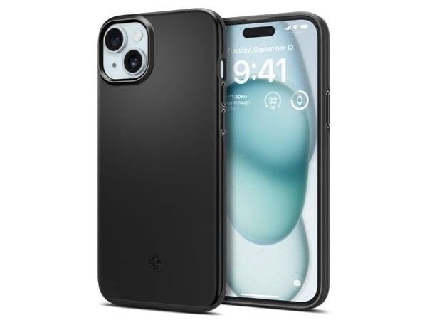 Spigen Thin Fit - Bakdeksel for mobiltelefon - termoplastisk polyuretan (TPU), polykarbonat - svart - for Apple iPhone 15