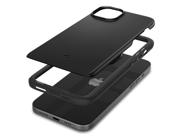 Spigen Thin Fit - Bakdeksel for mobiltelefon - termoplastisk polyuretan (TPU), polykarbonat - svart - for Apple iPhone 15