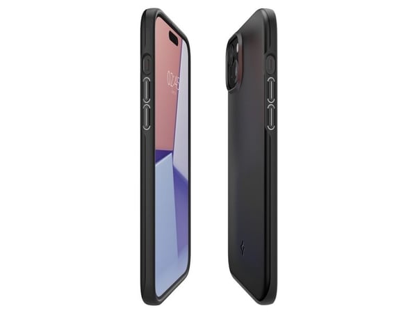 Spigen Thin Fit - Bakdeksel for mobiltelefon - termoplastisk polyuretan (TPU), polykarbonat - svart - for Apple iPhone 15