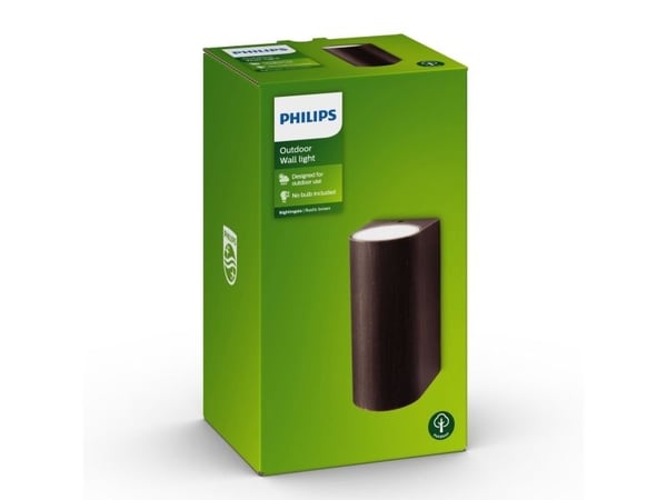 Philips Nightingale-vegglampe, 35 W, GU10, ingen pære, Vegglys, Rustfarget, Metall, IP44, Terrasse, Hage, I