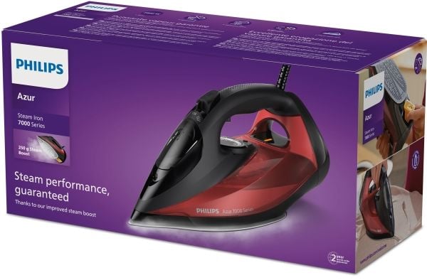 Philips Azur 7000 Series DST7022 - Dampstrykejern - såleplate: SteamGlide Plus - 2800 W - sort / rød
