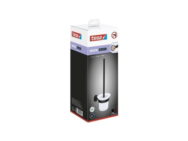 TESA MOON BLACK, Toalettbørste og holder, Sort, Hvit, Glass, Metall, 112 mm, 145 mm
