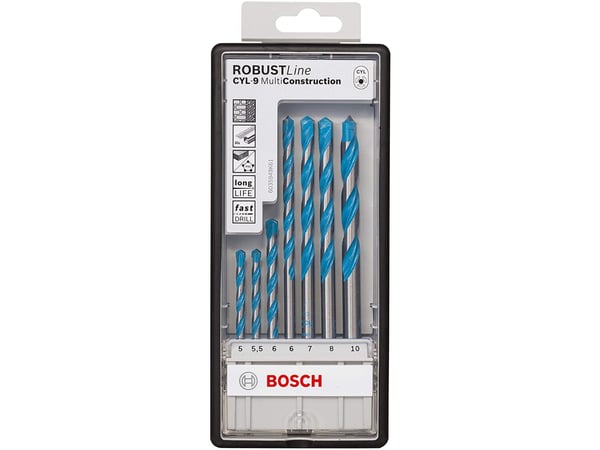 Bosch Robust Line CYL-9 Multi Construction - Borsett - for multiformål - 7 deler - 5 mm, 6 mm, 7 mm, 8 mm, 10 mm, 5.5 mm - lengde: 85 mm, 100 mm, 1...