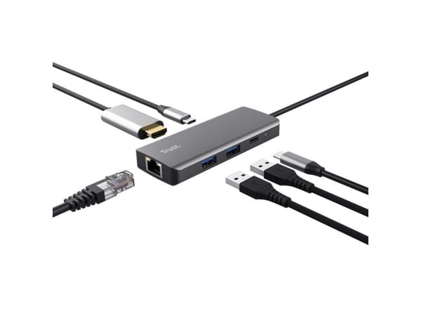 Trust Dalyx, USB Type-C, USB 2.0, 1000 Mbit/s, 60 Hz, 3840 x 2160 pikseliä, Hopea