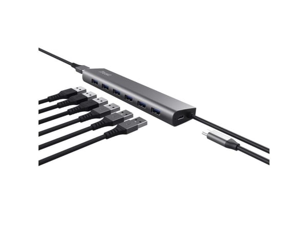 Trust Halyx - Hub - 7 x USB 3.2 Gen 1 + 1 x USB-C (strømgjennomløp) - stasjonær