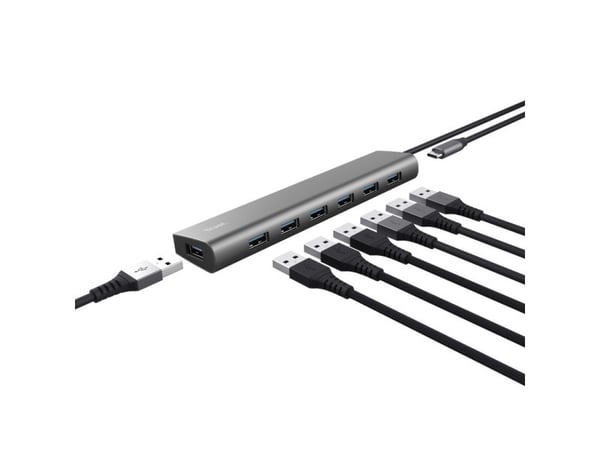 Trust Halyx - Hub - 7 x USB 3.2 Gen 1 + 1 x USB-C (strømgjennomløp) - stasjonær