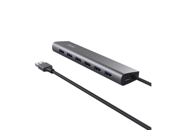 Trust Halyx - Hub - 7 x USB 3.2 Gen 1 + 1 x USB-C (strømgjennomløp) - stasjonær