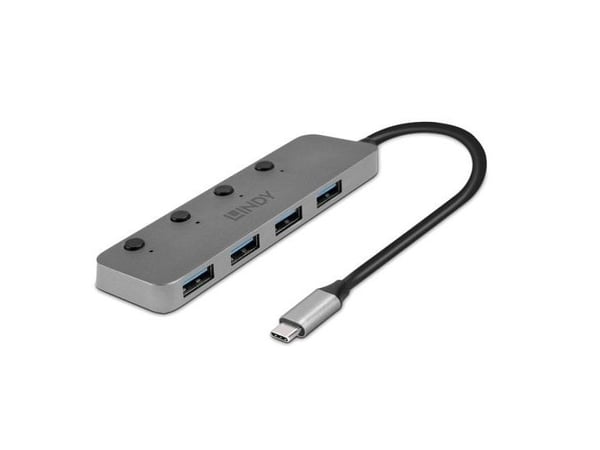 Lindy 43383, USB 3.2 Gen 1 (3.1 Gen 1) Typ-C, USB 3.2 Gen 1 (3.1 Gen 1) Typ-A, 5000 Mbit/s, Grå, Akrylnitrilbutadienstyren, Aluminium, Polykarbonat...