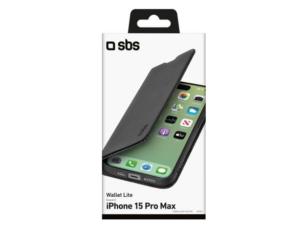 SBS TEBKLITEIP1567PK, Lommebok-etui, Apple, iPhone 15 Pro Max, 17 cm (6.7"), Svart