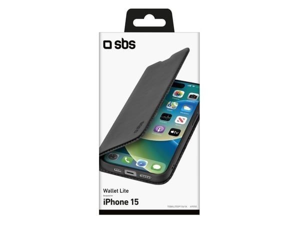 SBS TEBKLITEIP1561K, Lommebok-etui, Apple, iPhone 15, 15,5 cm (6.1"), Svart