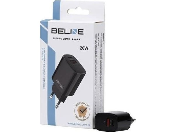 20W USB-C + USB-A verkkolaturi musta