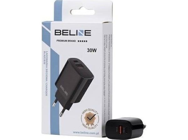 Beline nettlader 30W GaN USB-C + USB-A, svart