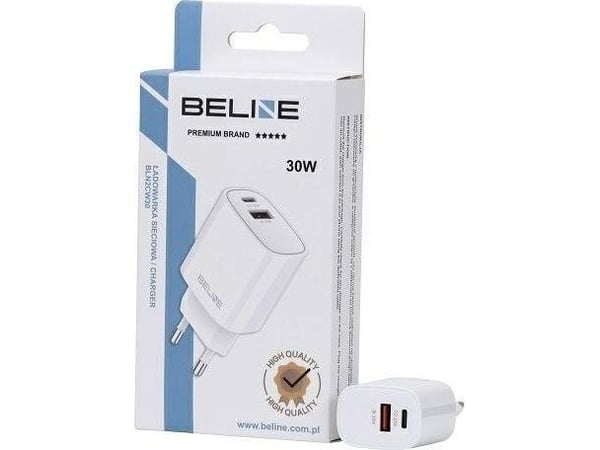 30W GaN USB-C + USB-A verkkolaturi, valkoinen
