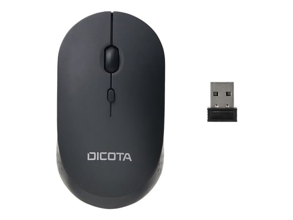 DICOTA Silent - V2 - mus - høyre- og venstrehåndet - optisk - 3 knapper - trådløs - 2.4 GHz - USB trådløs mottaker - svart