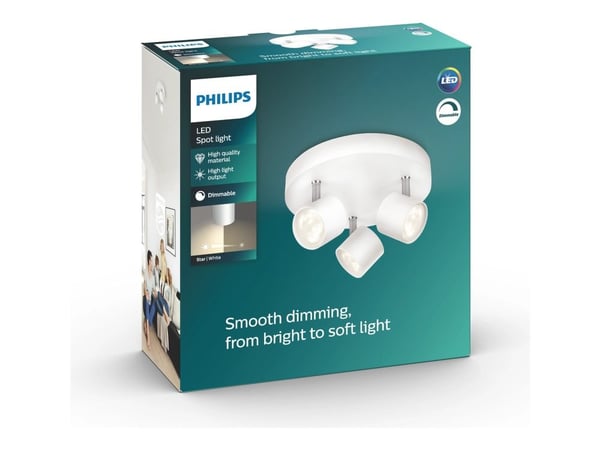 Philips Himmennettävä LED Star kohdevalaisin 3x, Ei vaihdettavissa oleva hehkulamppu, 3 lamppu(a), LED, 2700 K, 1500 lm, Valkoinen