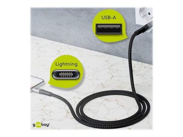 goobay - Lightning-kabel - USB hann til Lightning hann - 50 cm - grå, svart