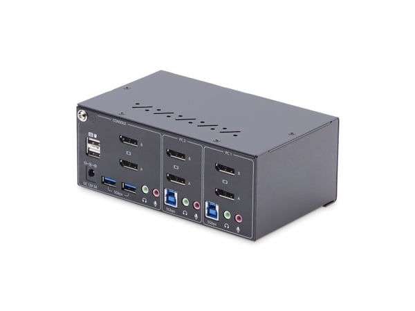 Startech 2-Port Dual-Monitor DisplayPort KVM Switch, 4K 60Hz, 2x USB 5Gbps Hub Ports, 2x USB 2.0 HID Ports, Hotkey and Push-Button Switching, TAA C...