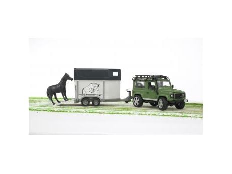 Bruder Land Rover Defender Station Wagon with horse trailer and horse toy