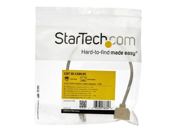 Startech 2-to-1 RJ45 10/100 Mbps Splitter/Combiner - One adapter required at each end of the connection - Nettverksplitter - RJ-45 (hann) til RJ-45...