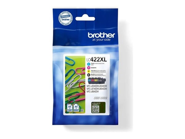 Brother LC422XLVALDR, Korkea (XL) värintuotto, Musta, Syaani, Magenta, Keltainen, 4 kpl, 3000 sivua, 1500 sivua, Monipakkaus