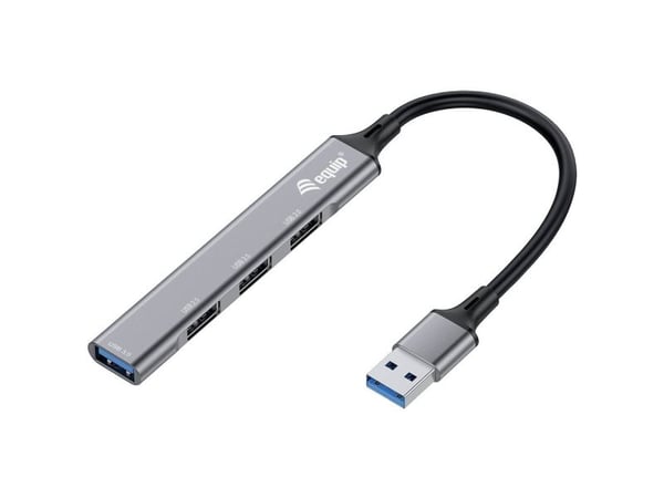 Equip 128960, USB 3.2 Gen 1 (3.1 Gen 1) Type-A, USB 2.0, USB 3.2 Gen 1 (3.1 Gen 1) Type-A, 5000 Mbit/s, Sort, Grå, Aluminium, 0,15 m